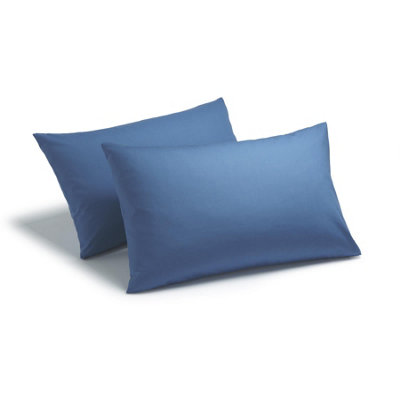 144 Thread Count Poetry Plain Dye Housewife Pillowcase Pair Mid-Blue