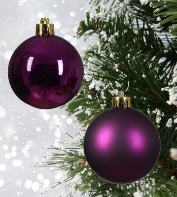 144 Violet Purple Baubles Shatterproof Christmas Tree Hanging Decorations 6cm