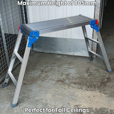 1440 x 800mm Tall Step Up Work Platform Aluminium Lightweight Foldable Ladder - Painting & Decorating Stool