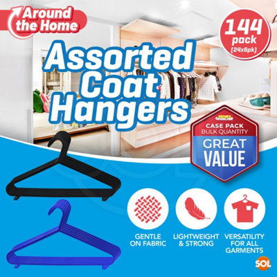 144pk Assorted Coat Hangers for Adult, Strong Coat Hangers for Clothes Heavy Duty Coat Hangers Plastic Coat Hangers Adult Clothes