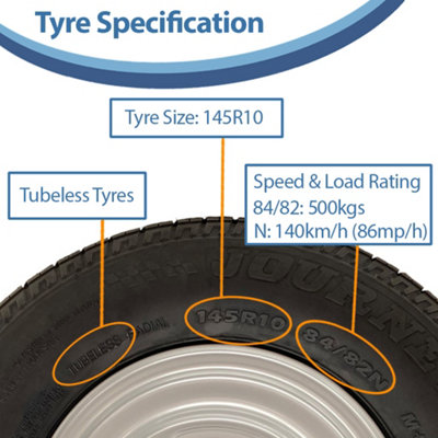 145R10 Trailer Tyres & Wheels 4x100mm PCD 84/82N Load Capacity 500kg ...
