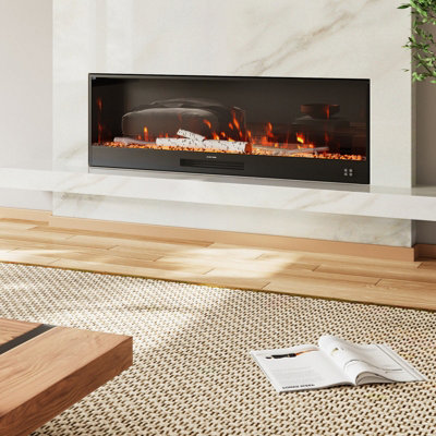 147cmWx18cmDx52cmH Recessed Electric Fireplace with Remote Control ...