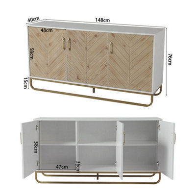 148 x 40 x 76cm Modern Wooden Side Cabinet with Metal Base 3 Doors and Storage Units - 7