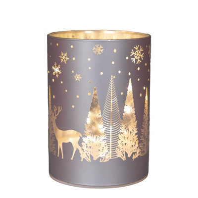 14cm Christmas Decorated Vase Led Silver Glass Vase / Forest - 5