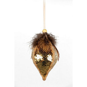 14cm Gold Teardrop Bauble - Christmas Hanging Decoration