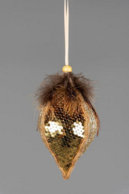 14cm Gold Teardrop Bauble - Christmas Hanging Decoration