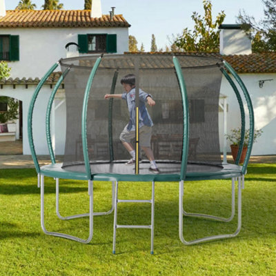14FT Outdoor Round Trampoline with Safety Net Enclosure and Ladder Dark Green