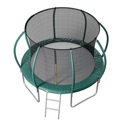 14FT Outdoor Round Trampoline with Safety Net Enclosure and Ladder Dark Green
