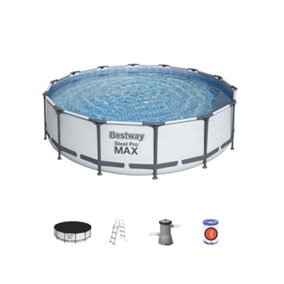 14FT round above-ground tubular swimming pool Diam.427cm x 107cm with filter pump steel frame repair kit - Bestway Peridot - Grey