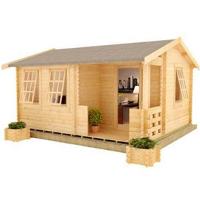 14ft x 10ft (4.26m x 3.04m) Amber 44mm Wooden Log Cabin (19mm Tongue and Groove Floor and Roof) (14 x 10) (14x10)