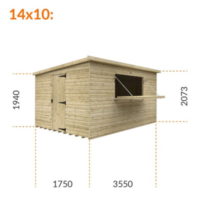 14ft x 10ft (4150mm x 2950mm) Horsforth Elite Pressure Treated Shiplap Pent Bar Shed - 6