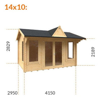 14ft x 10ft (4150mm x 2950mm) Horsforth "The Louisiana" 44mm Log Cabin With 4 Opening Windows - 8