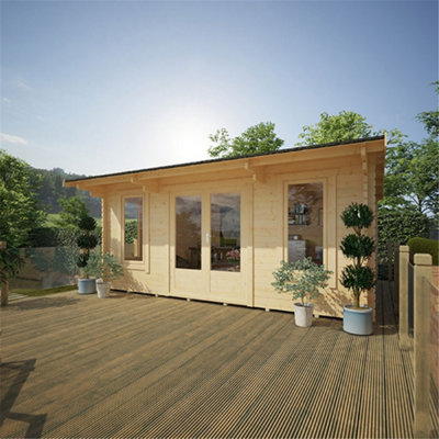 14ft x 10ft (4150mm x 2950mm) Horsforth "The Utah" 44mm Log Cabin With 3 Windows - 7