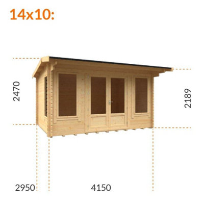 14ft x 10ft (4150mm x 2950mm) Horsforth "The Utah" 44mm Log Cabin With 3 Windows - 8