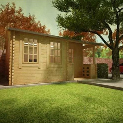 14ft x 12ft (4.26m x 3.65m) Amber 44mm Wooden Log Cabin (19mm Tongue and Groove Floor and Roof) (14 x 12) (14x12)