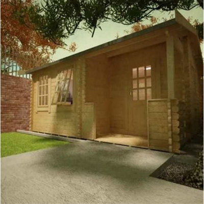 14ft x 12ft (4.26m x 3.65m) Amber 44mm Wooden Log Cabin (19mm Tongue and Groove Floor and Roof) (14 x 12) (14x12) - 3