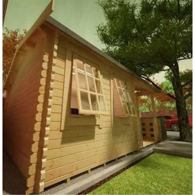 14ft x 12ft (4.26m x 3.65m) Amber 44mm Wooden Log Cabin (19mm Tongue and Groove Floor and Roof) (14 x 12) (14x12) - 4