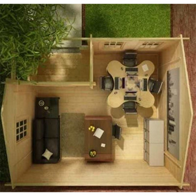 14ft x 12ft (4.26m x 3.65m) Amber 44mm Wooden Log Cabin (19mm Tongue and Groove Floor and Roof) (14 x 12) (14x12) - 9