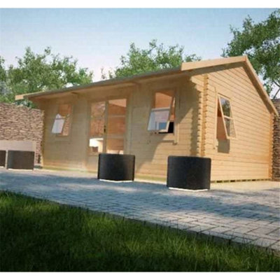 14ft x 12ft (4.26m x 3.66m) Neville 44mm Wooden Log Cabin (19mm Tongue and Groove Floor and Roof) (14 x 12) (14x12)