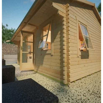 14ft x 12ft (4.26m x 3.66m) Neville 44mm Wooden Log Cabin (19mm Tongue and Groove Floor and Roof) (14 x 12) (14x12) - 3