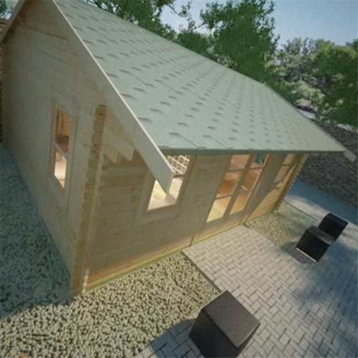 14ft x 12ft (4.26m x 3.66m) Neville 44mm Wooden Log Cabin (19mm Tongue and Groove Floor and Roof) (14 x 12) (14x12) - 4