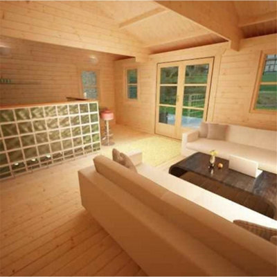 14ft x 12ft (4.26m x 3.66m) Neville 44mm Wooden Log Cabin (19mm Tongue and Groove Floor and Roof) (14 x 12) (14x12) - 5