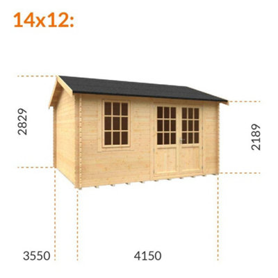 14ft x 12ft (4150mm x 3550mm) Horsforth "The Tallahassee" 28mm Log Cabin With 1 Window - 9