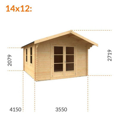 14ft x 12ft (4150mm x 3550mm) Horsforth "The Topeka Plus" 44mm Log Cabin With 2 Opening Windows - 9
