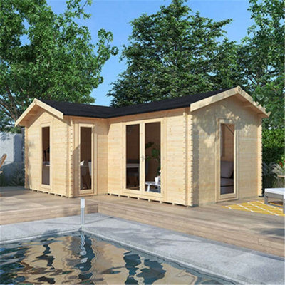 14ft x 14ft (4150mm x 4150mm) Horsforth "The Chester" 44mm L-Shaped Log Cabin With 3 Windows - 3