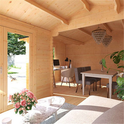 14ft x 14ft (4150mm x 4150mm) Horsforth "The Chester" 44mm L-Shaped Log Cabin With 3 Windows - 4