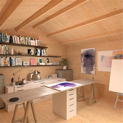 14ft x 14ft (4150mm x 4150mm) Horsforth "The Connecticut" 44mm Log Cabin With 2 Windows - 4