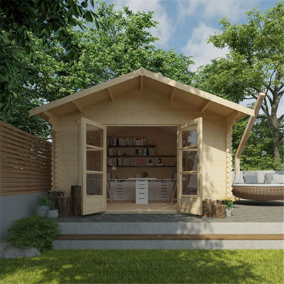 14ft x 14ft (4150mm x 4150mm) Horsforth "The Connecticut" 44mm Log Cabin With 2 Windows - 7