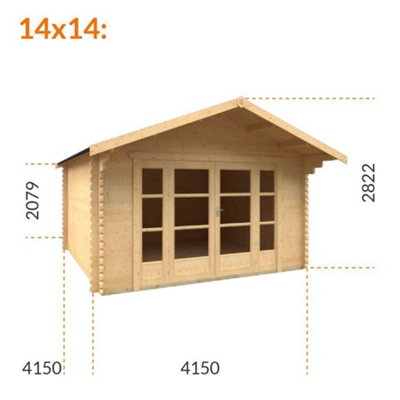 14ft x 14ft (4150mm x 4150mm) Horsforth "The Connecticut" 44mm Log Cabin With 2 Windows - 9