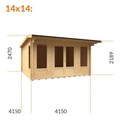 14ft x 14ft (4150mm x 4150mm) Horsforth "The Utah" 44mm Log Cabin With 3 Windows - 8