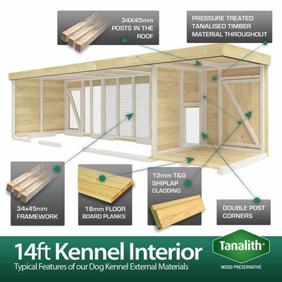 14ft x 4ft Dog Kennel and Run - Wood - L 127 x W 417 x H 127 cm - 5