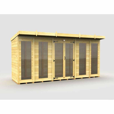 14ft x 4ft Pent Summer House (Full Height Window) - Wood - L 118 x W 417 x H 201 cm