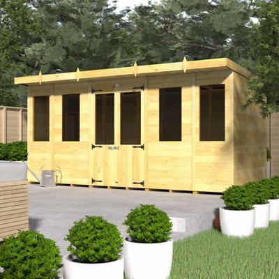14ft x 4ft Pent Summer House - Wood - L 118 x W 417 x H 201 cm - 3