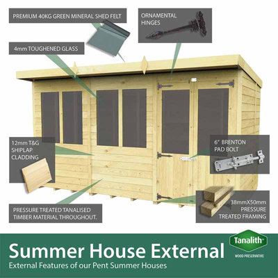 14ft x 4ft Pent Summer House - Wood - L 118 x W 417 x H 201 cm - 4