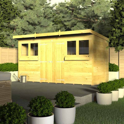 14ft x 4ft Pent Summer Shed - Wood - L 118 x W 417 x H 201 cm - 3