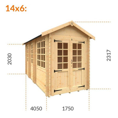14ft x 6ft (4050mm x 1750mm) Horsforth "The Burlington" 19mm Log Cabin with 4 Windows - 8