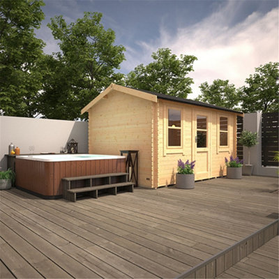 14ft x 8ft (4150mm x 2350mm) Horsforth "The Springfield" 28mm Log Cabin With 2 Opening Window - 4