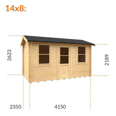 14ft x 8ft (4150mm x 2350mm) Horsforth "The Springfield" 28mm Log Cabin With 2 Opening Window - 9