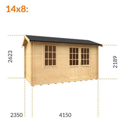 14ft x 8ft (4150mm x 2350mm) Horsforth "The Tallahassee" 28mm Log Cabin With 1 Window - 9