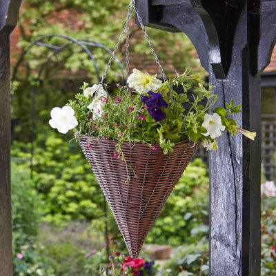 14in Chestnut Faux Rattan Hanging Cone