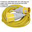 14m Extension Lead Fitted with 32A 110V Plug - Single 110V Socket - IP44 Rated