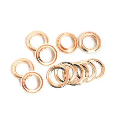 14mm Brass Eyelets with Washers, Rust-Proof Grommets, Rose Gold - 50pcs