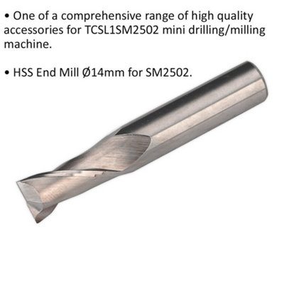 14mm HSS End Mill 2 Flute - Suitable for ys08796 Mini Drilling & Milling Machine