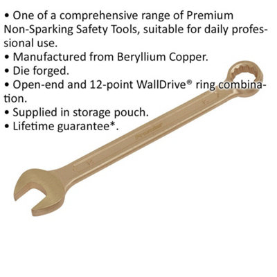 14mm Non-Sparking Combination Spanner with Open-End and 12-Point WallDrive Ring
