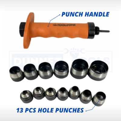 14pc Hole Punch Set Heat Treated Carbon Steel Hobby Engineering Safety Equipment - 3