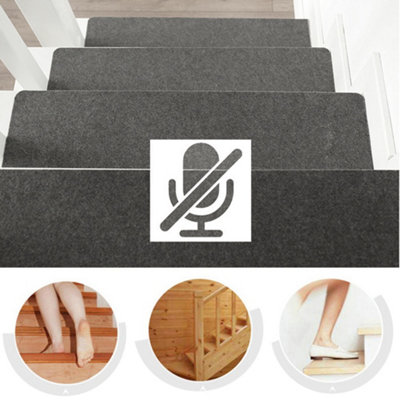 14Pcs Dark Grey Indoor Anti Slip Self Adhesive Stair Treads Floor Mat Step 55 x 20cm